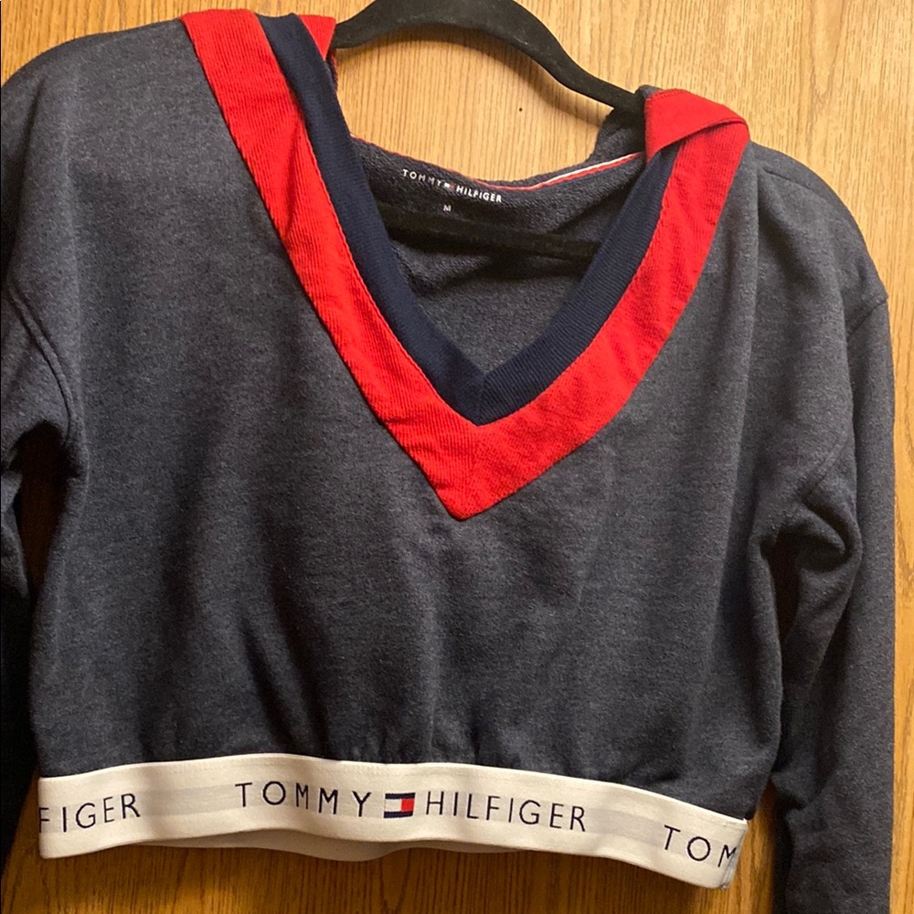 Tommy Hilfiger Charcoal and Scarlet V-Neck Sweater
